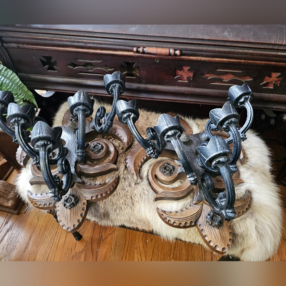 VINTAGE burwood Sconce set Gothic wall candle holder candelabra syroco type mate